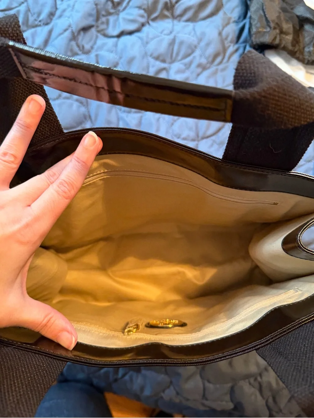 Tory Burch Black Patent Leather Logo Tote
